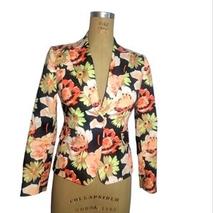 Tahari Floral Jacket Size 2p Red and black Floral print. Arthur S Levine